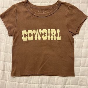 Brandy Melville Crop Top Cowgirl Short Sleeve Brown Women's Tee T Shirt